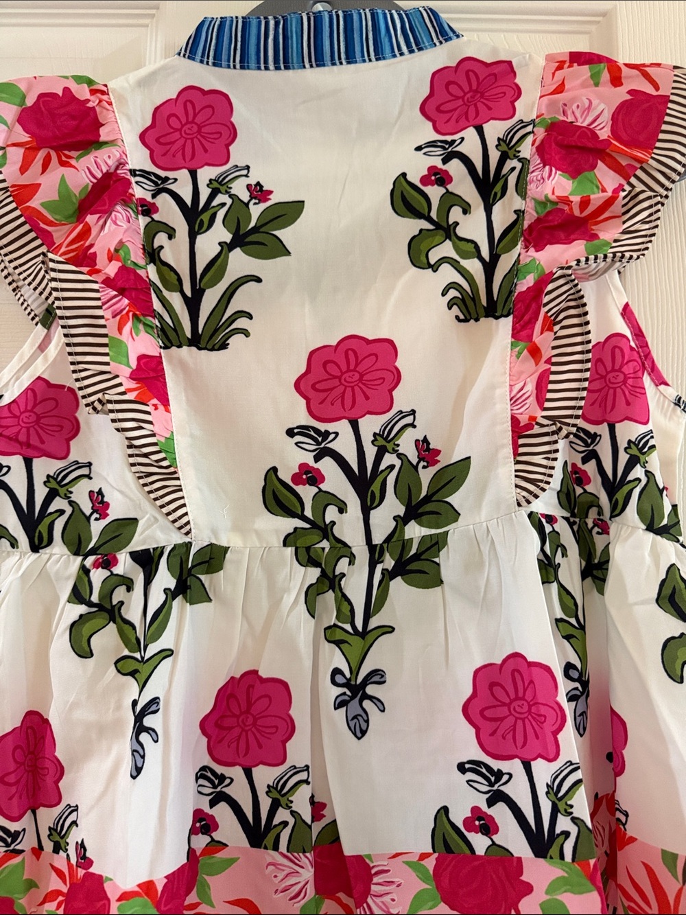 Women’s Floral Ruffle Top - White with Pink Flowers - Picture 9 of 10